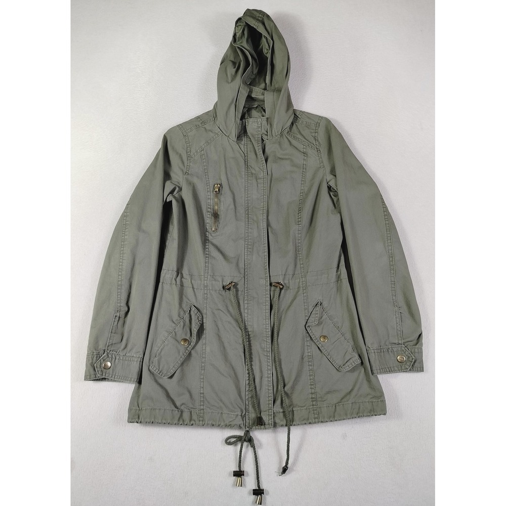 Miss London Jacket Womens Medium Green Hooded Anorak Twill Drawstring Military